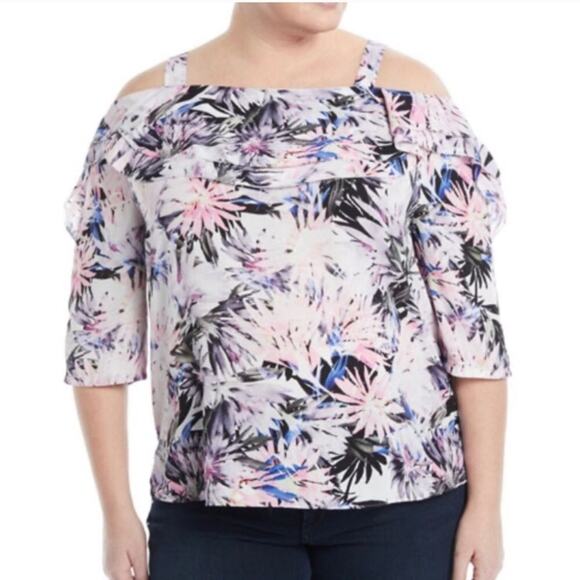 NYDJ Palm Leaf Floral Cold Shoulder Plus Size Blouse NWT size 2X - Picture 1 of 7